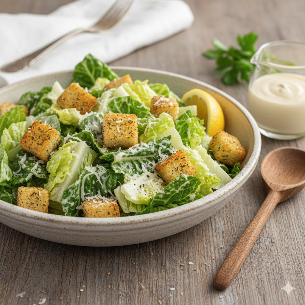 Como fazer Salada Caesar com Molho Caseiro e Croutons de Ervas