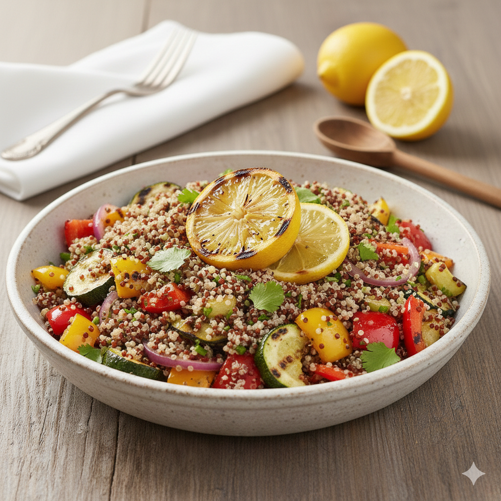 Como fazer Salada de Quinoa com Vegetais Grelhados e Limão