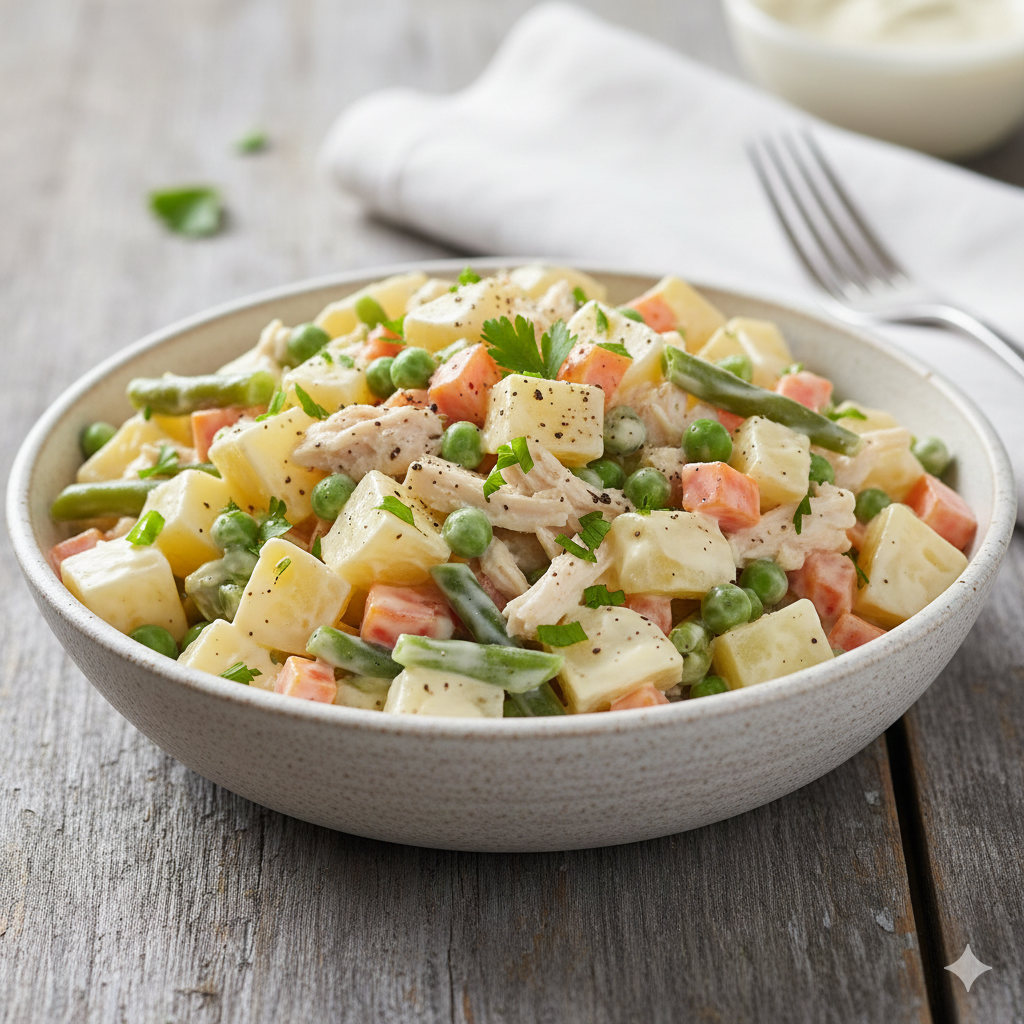 Como fazer Salada Russa de Batata com Maionese e Frango