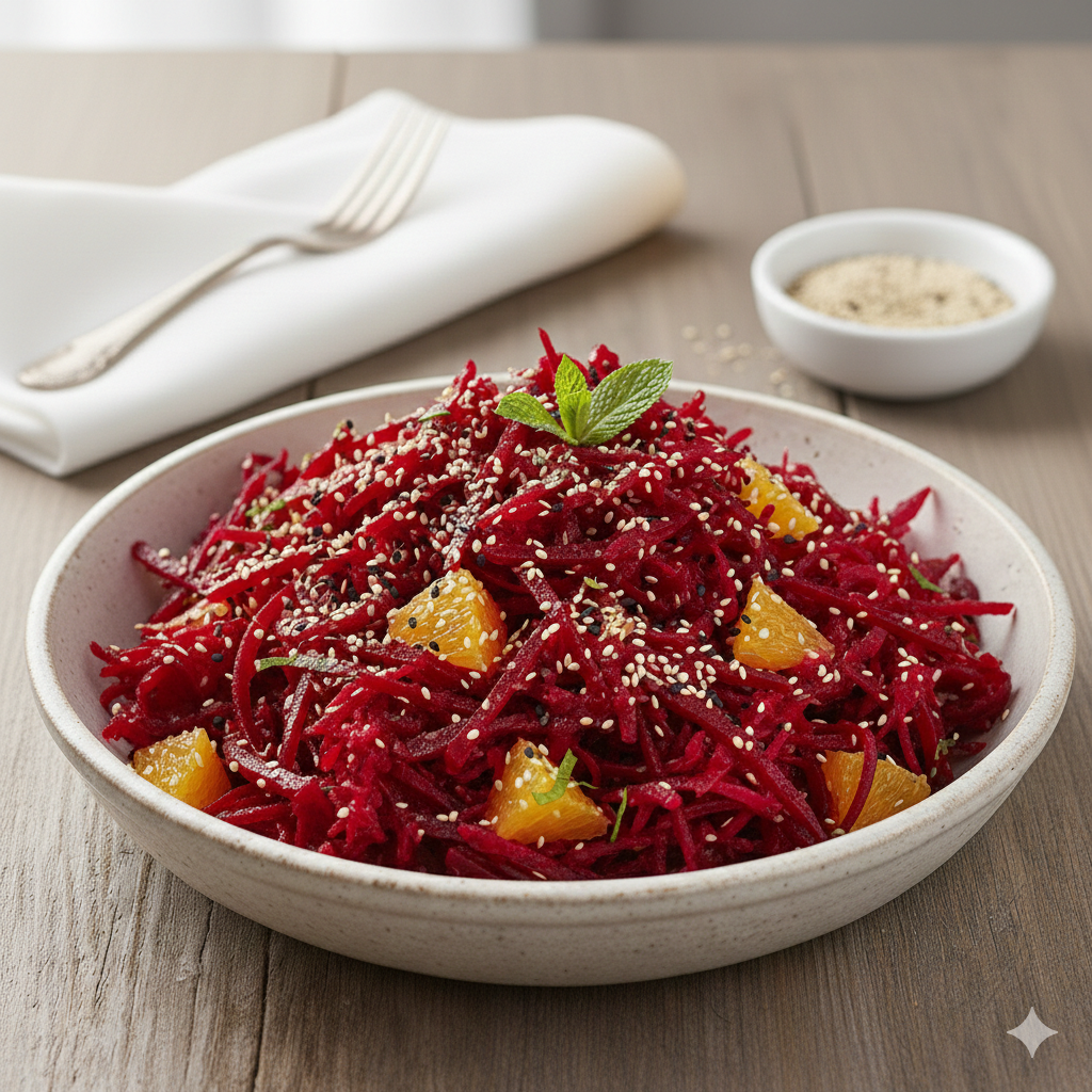 Como fazer Salada de Beterraba Ralada com Laranja e Gergelim