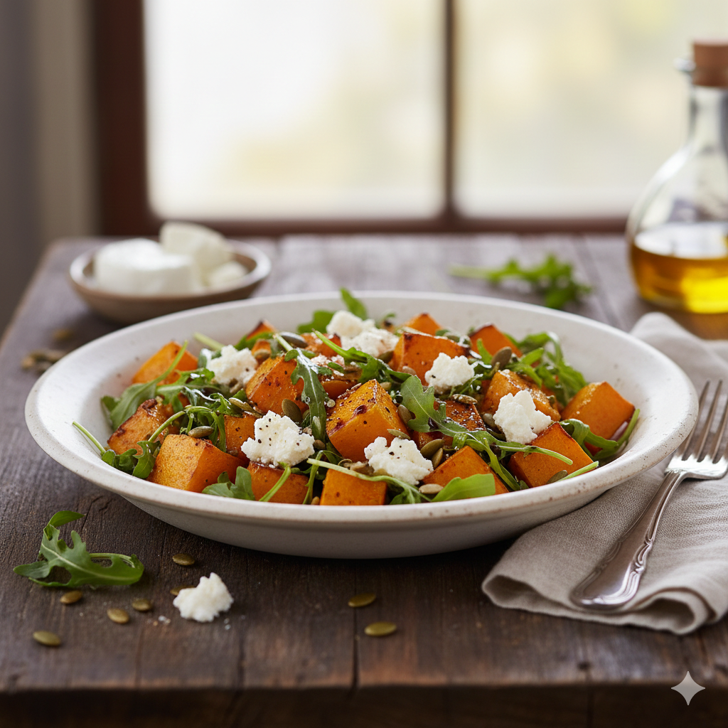 Como fazer Salada de Abóbora Assada com Queijo de Cabra