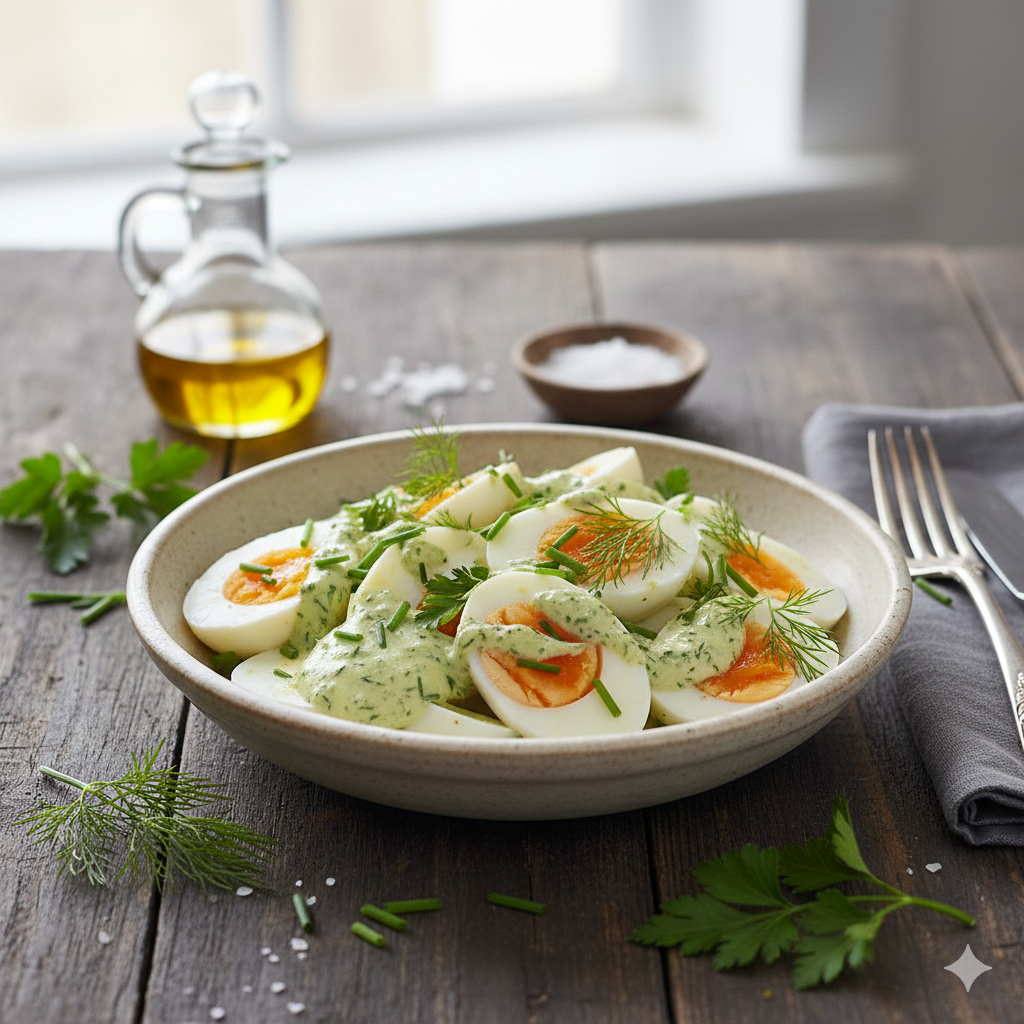 Como fazer Salada de Ovos Cozidos com Molho de Ervas Finas