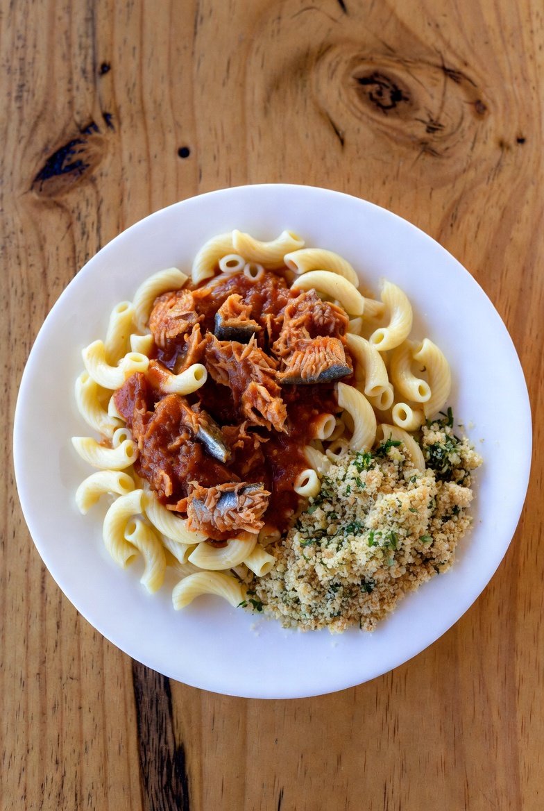 Como fazer Macarrão com Sardinha e Farofa de Ervas (Econômico)