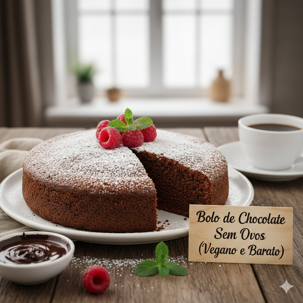 Bolo de Chocolate Sem Ovos (Vegano e Barato)