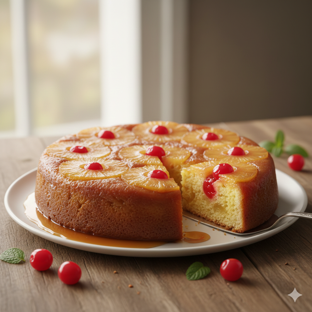 Bolo de Abacaxi Caramelizado com Cerejas