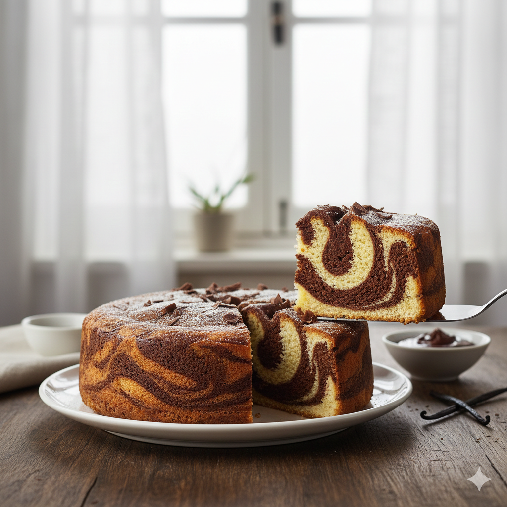 Bolo Mesclado de Baunilha e Chocolate (Marmorizado)