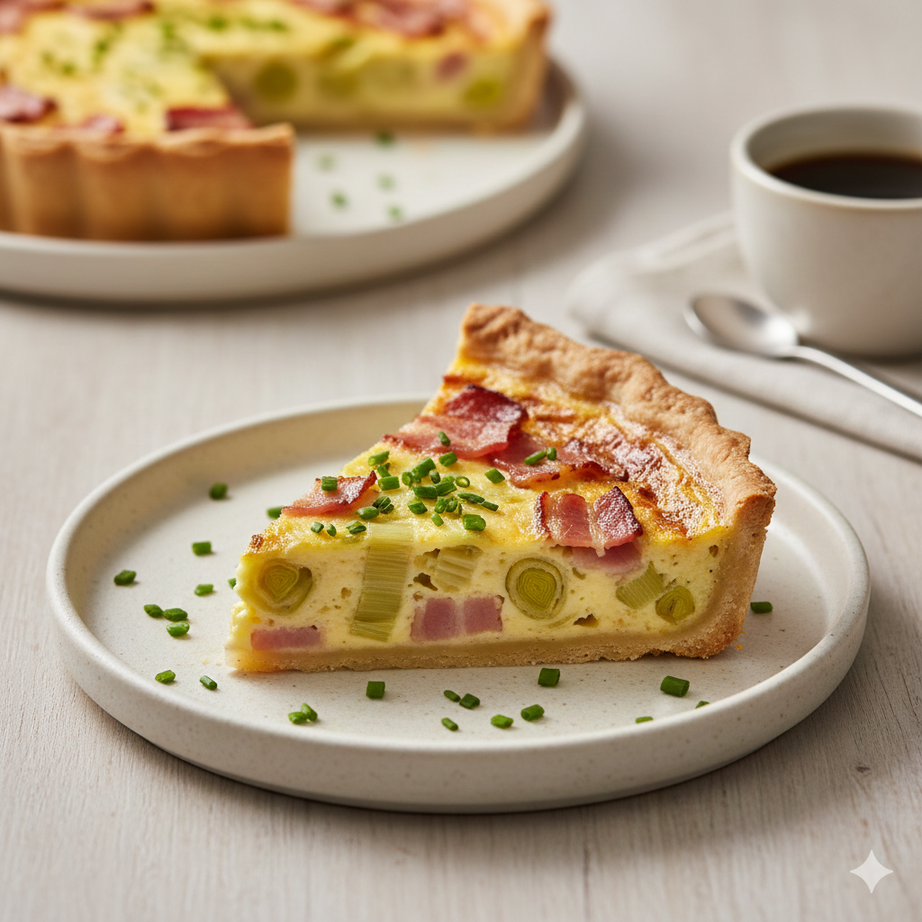 Quiche de Alho-Francês e Bacon: Sofisticação simples para o lanche
