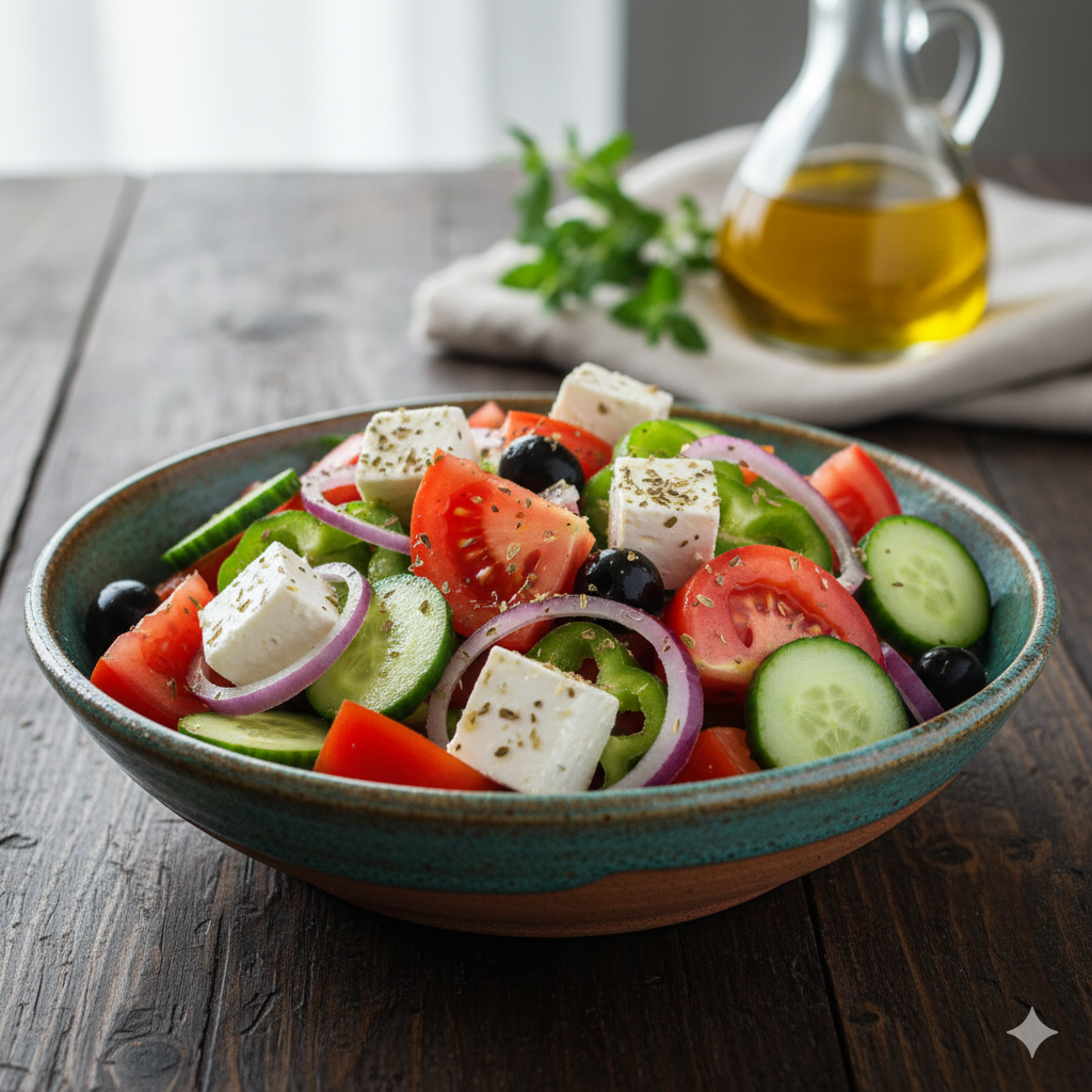 Como fazer Salada Grega Tradicional com Queijo Feta e Azeite de Ervas