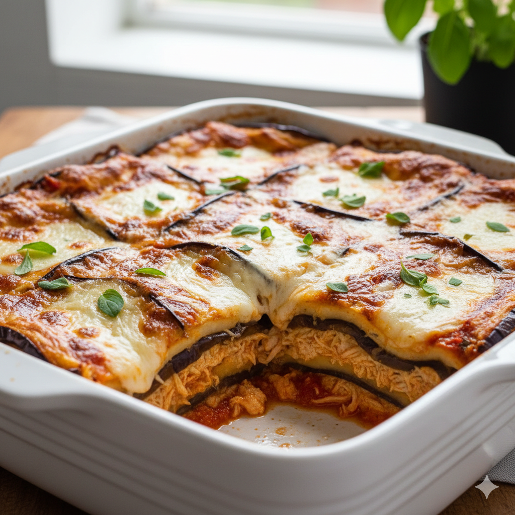Como fazer Lasanha de Berinjela com Frango Desfiado (Baixo Carboidrato)