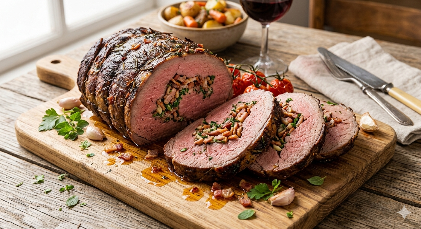 Como fazer Lagarto Assado e Recheado com Bacon e Cenoura