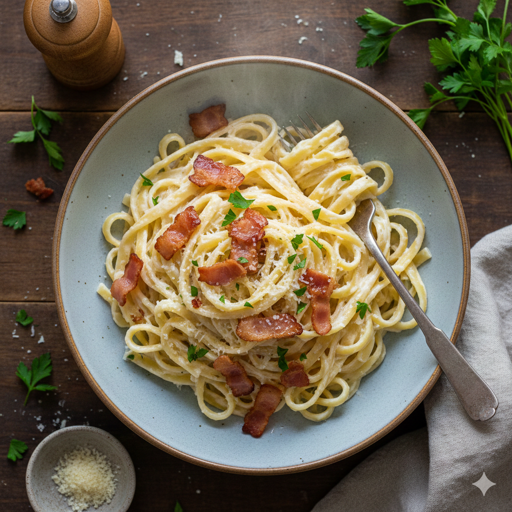Como fazer Macarrão Cremoso ao Molho Branco com Bacon e Queijo